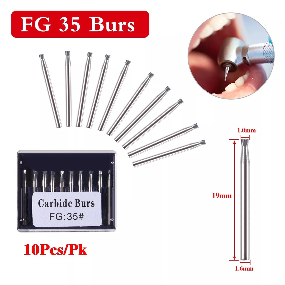 10PCS Dental Carbide Inverted Cone FG Bur FG-35 FOR High Speed