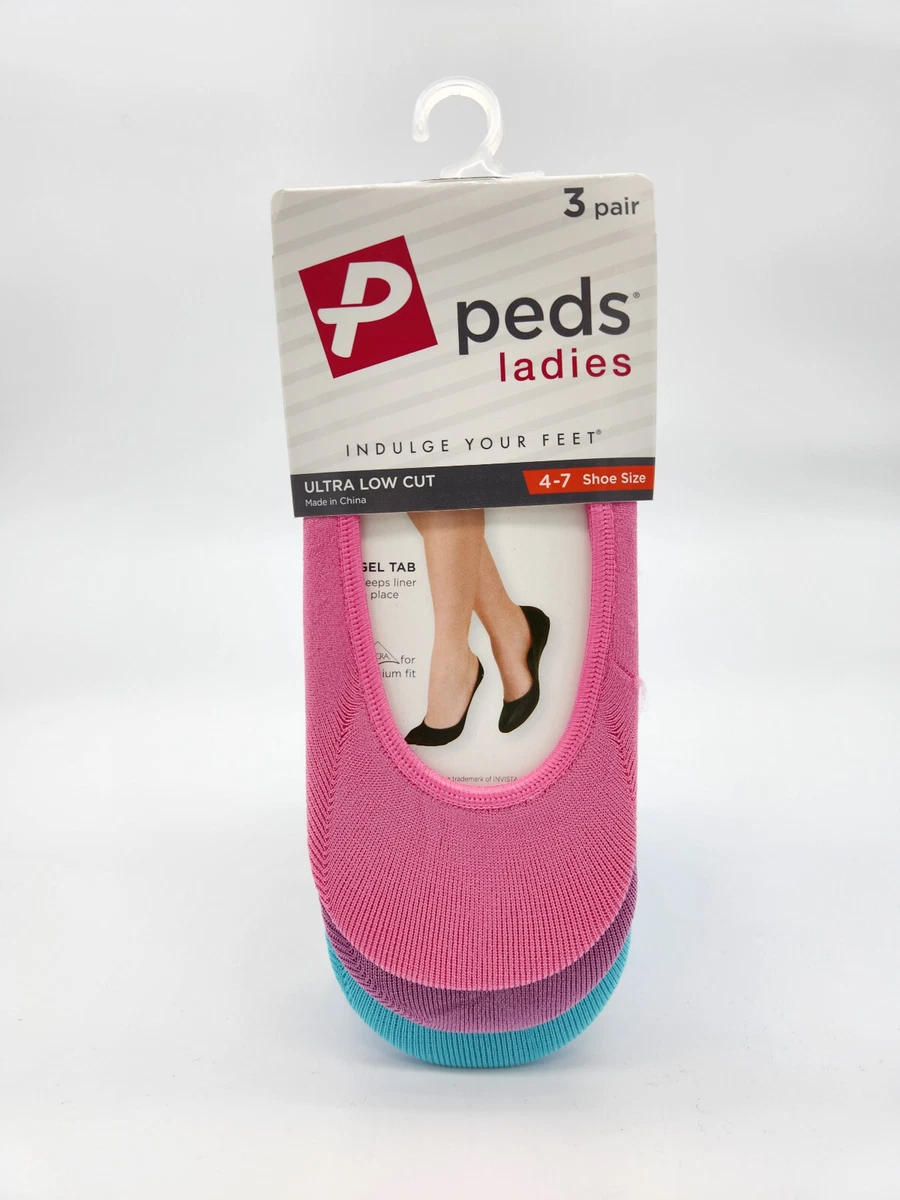 Peds Ultra Low Cut Liner 3 Pack Multicolor Invisible Non Slip Socks Size 4 7