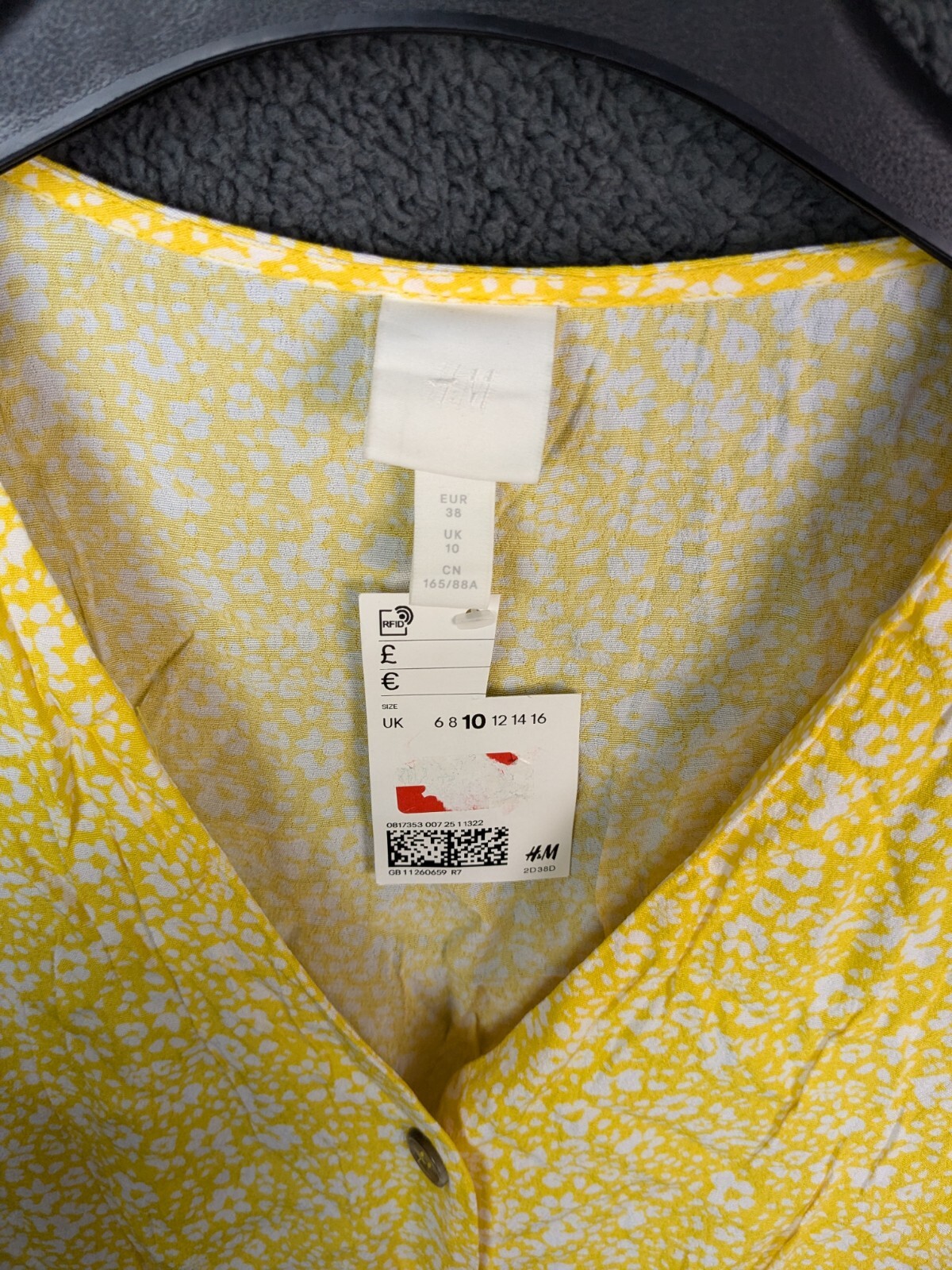 H&M ladies casual dress size 10 yellow mix button up puff sleeve New thumbnail 4