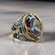 Men's Ring Solid 925 Sterling Silver Jewelry Mystic Topaz Stone Size 7-15