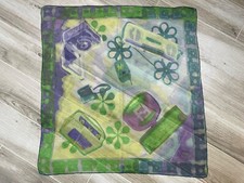 FENDI Vintage Silk Scarf Mousseline Lightweight Green Musical Rare Auth Italy FF