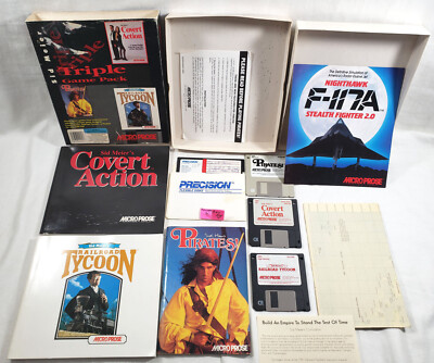 Sid Meier Triple Pack PC big box complete Pirates Covert Action Railroad Tycoon