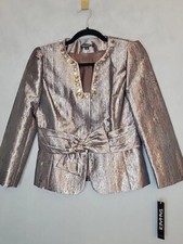 Tahari Womens Blazer Suit Jacket Bronze Shine Metallic Shiny Mason Sz 2 598 NEW