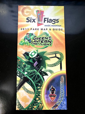 2011 Six Flags Magic Mountain Theme Park Map Guide Green Lantern Roller Coaster