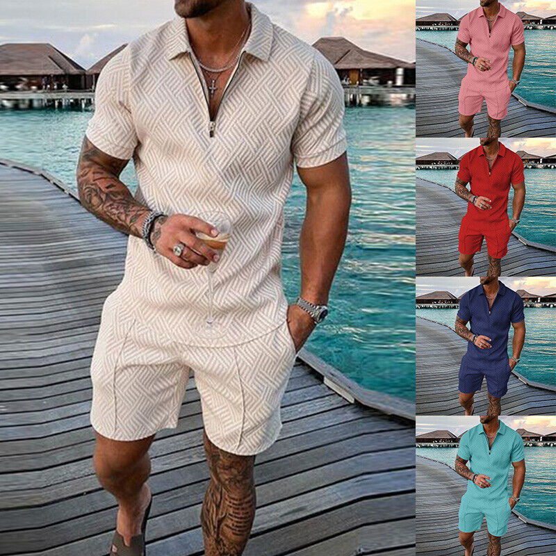 Men Summer Beach Outfit 2-Piece Set Short Sleeve Shirts and Shorts  Sweatsuit Set | eBay