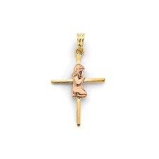 Small Tiny 2Tone Gold Girl First Communion Cross Pendant For Necklace or Chain