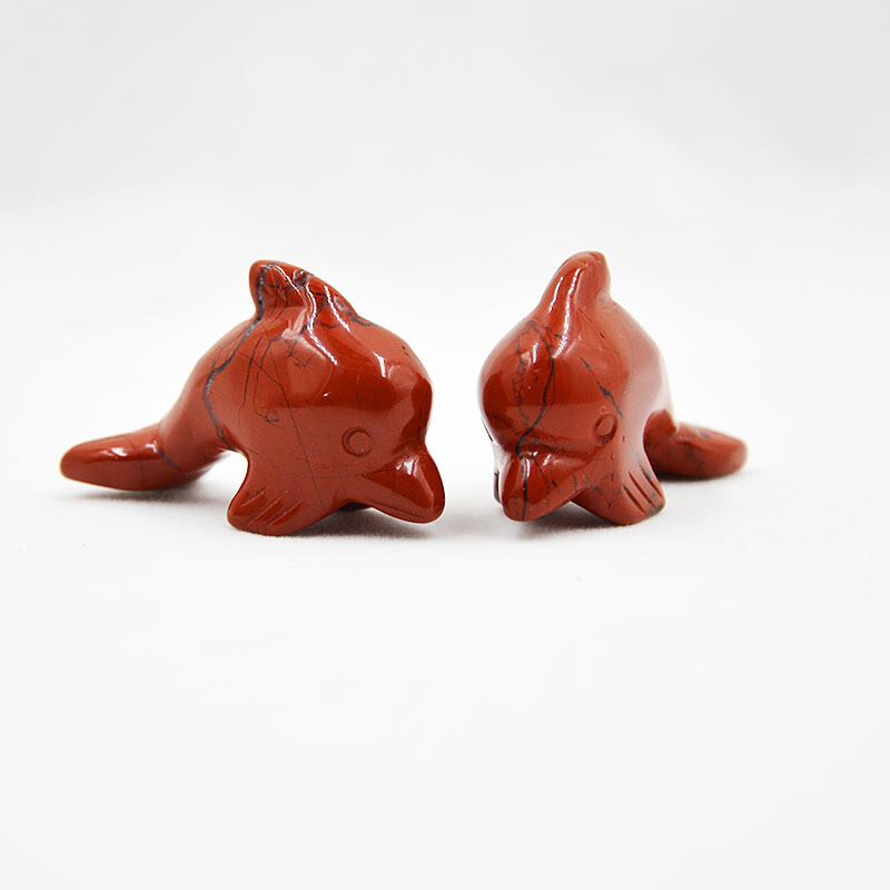 Natural Red Jasper Quartz Crystal Carved Dolphin Healing Stone Porpoise Figurine