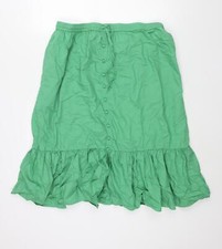 Image of Marks and Spencer Womens Green Cotton A-Line Skirt Size 20 Drawstring - Button D