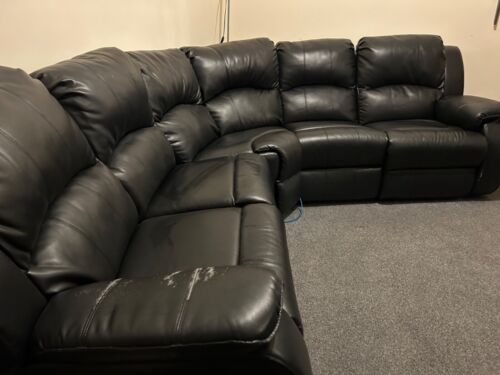 Recliner 6 Seater Leather Corner Sofa - Black