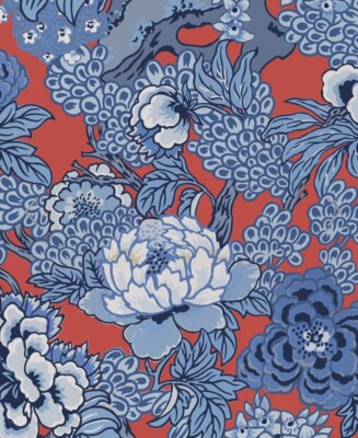 Anna Französisch/Thibaut Vorhang Stoff 'HONSHU' 2 METER ROT/BLAU Leinenmischung