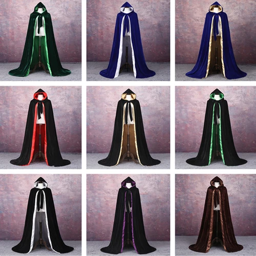 HEISS Samt + gefüttert Gothic Umhang Halloween schwarz Cape Kapuze Wicca Mittelalter Umhänge - Bild 1 von 54