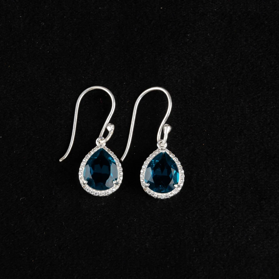 Pendiente colgante de circón de plata de ley 925 con piedras preciosas de apatita genuina 1,80" Foto 3 de 4