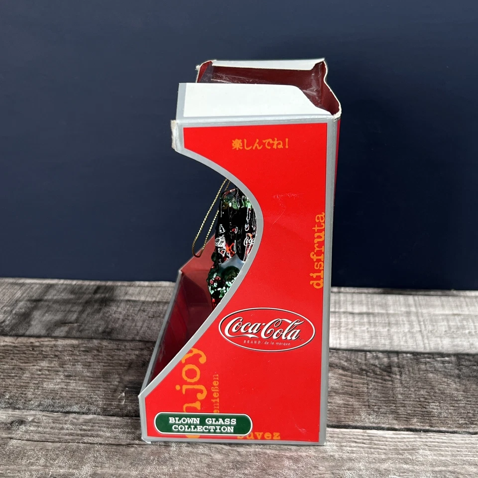 COKE ORNAMENT COCA COLA BLOWN GLASS RED COOLER GREEN BOW 6 BOTTLES CHRISTMAS - Image 4 of 4