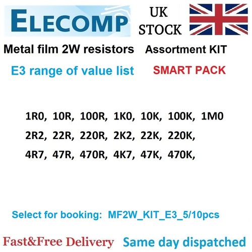 2W Metal Film Resistors Assortment KIT 1R-1M 5/10pcs in pack Free P&P UK stock - Picture 2 of 11