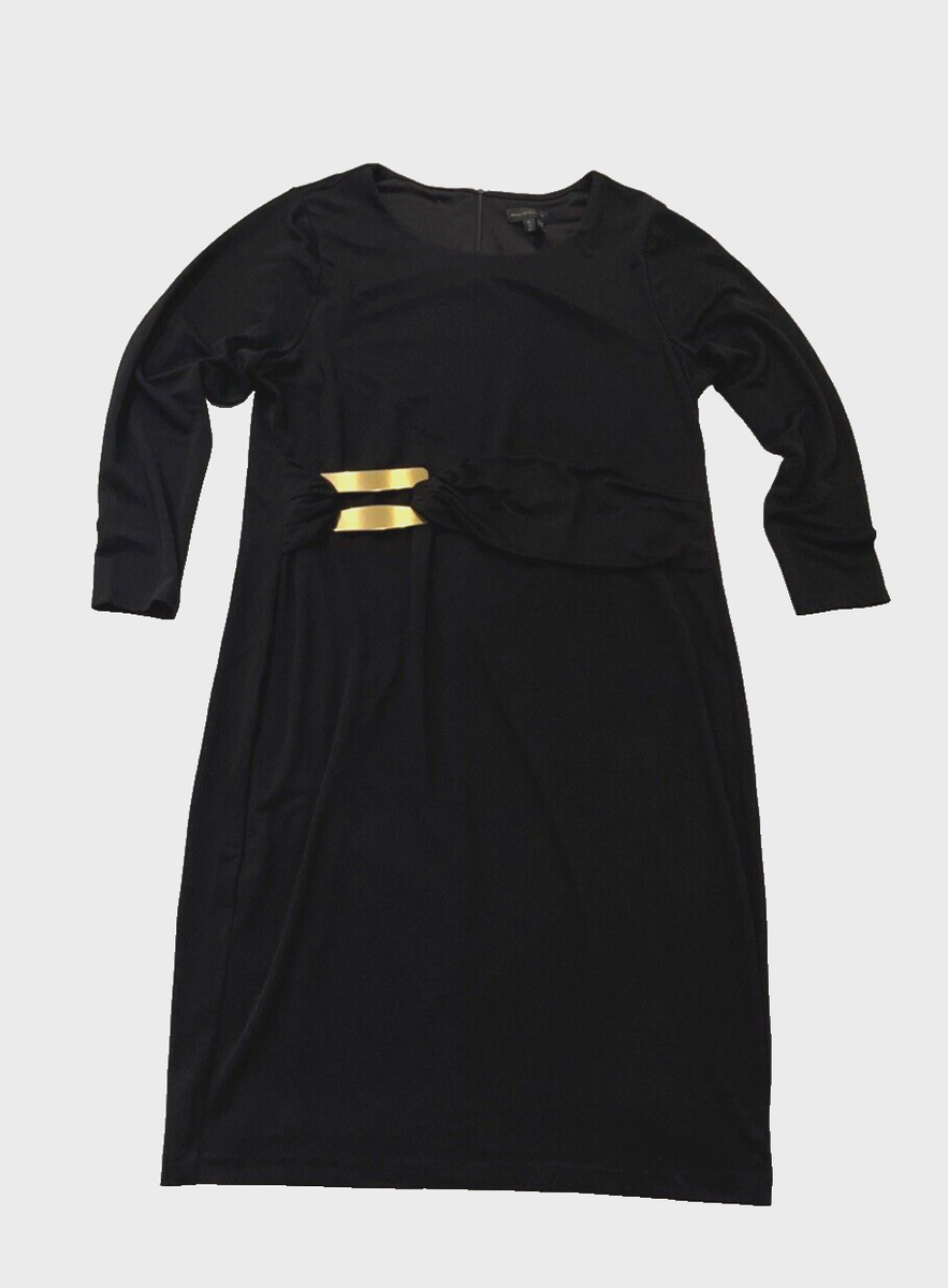 Donna Karan Women's Long Sleeve Embellished-Waist Midi Dress - Black - Size XL