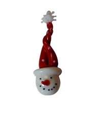 GLASS BLOWN SNOWMAN HEAD APPLIED GLASS CHRISTMAS