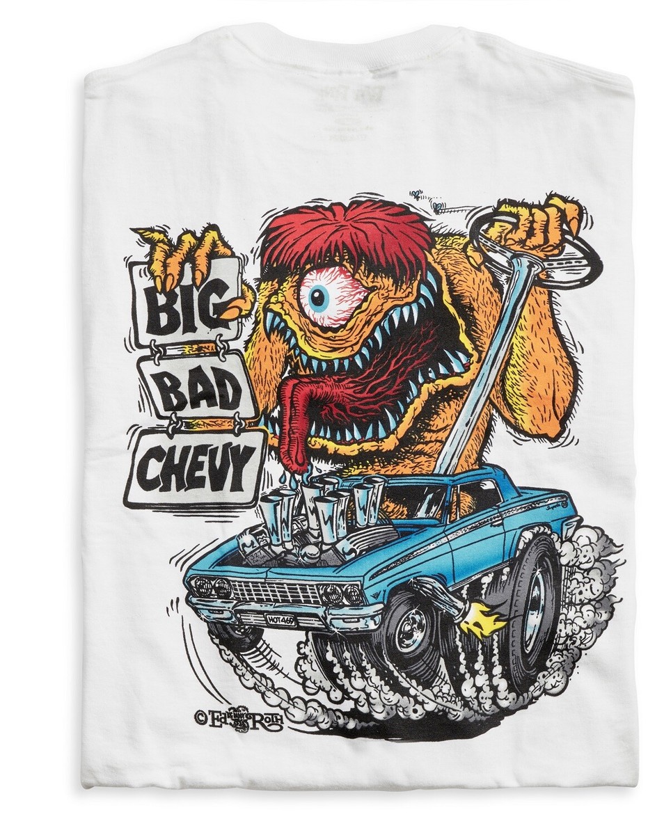 Men's Ed Big Daddy Roth Rat Fink Bad Chevy Monster White Cotton T