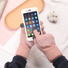 Women Winter Warm Touchscreen Elastic Cuff Rose Thick Knit Texting Gloves