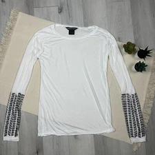 Thomas Wylde White Tunic Top Long Sleeves Embellished Rhinestones White Size S