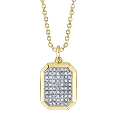 14K Gelbgold Diamant Erkennungsmarke Halskette Pavé Set Natur 0,15 kt Rund Damen