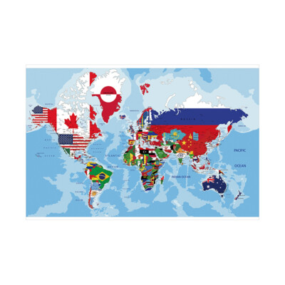 WORLD MAP COUNTRIES FLAGS POSTER WALL DECOR SIZE 59*39in