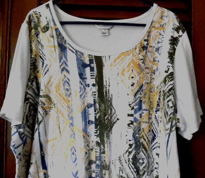 CJ  Banks Short Sleeve Cotton Shirt W/ An Abstract Design Size 2XL