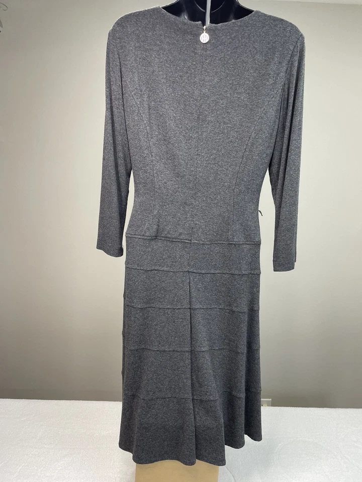 Tommy Hilfiger Women Charcoal Gray L/S Scoop Neck Bodycon A-Line Midi size 6. - Image 2 of 4