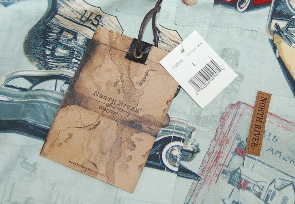 Car Guy 夏季巡航休闲礼服衬衫 66 号公路主题,经典 50 年代汽车大号 — 第 3/4 张图片