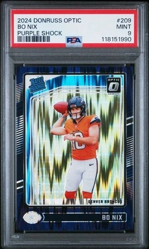 2024 Donruss Optic Bo Nix Purple Shock Rated Rookie #209 PSA 9 Denver Broncos