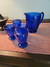 5pc Cobalt Pitcher And 4 Juice Glasses