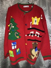 Vintage XMAS Ugly Bravo Sweater Grandma Grandpa Style Jingle Bells Dazzles MED