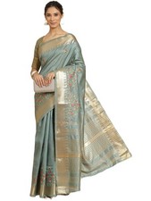 Women's Kasavu Cotton Blend Saree With Blouse Piece