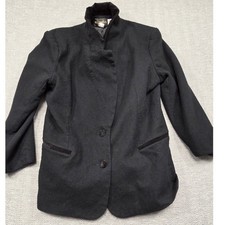 Requirements Vintage Black 100 Wool Blazer Velvet Trim Stand Collar Womens 14