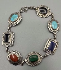 Boma Southwest 7.5" Multistone Bracelet Sterling Silver .925 Preowned FREE SHIP