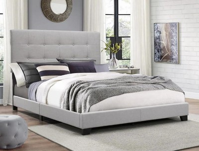 TWIN KING Upholstered Panel Headboard Low Profile Footboard Bed Frame Gray