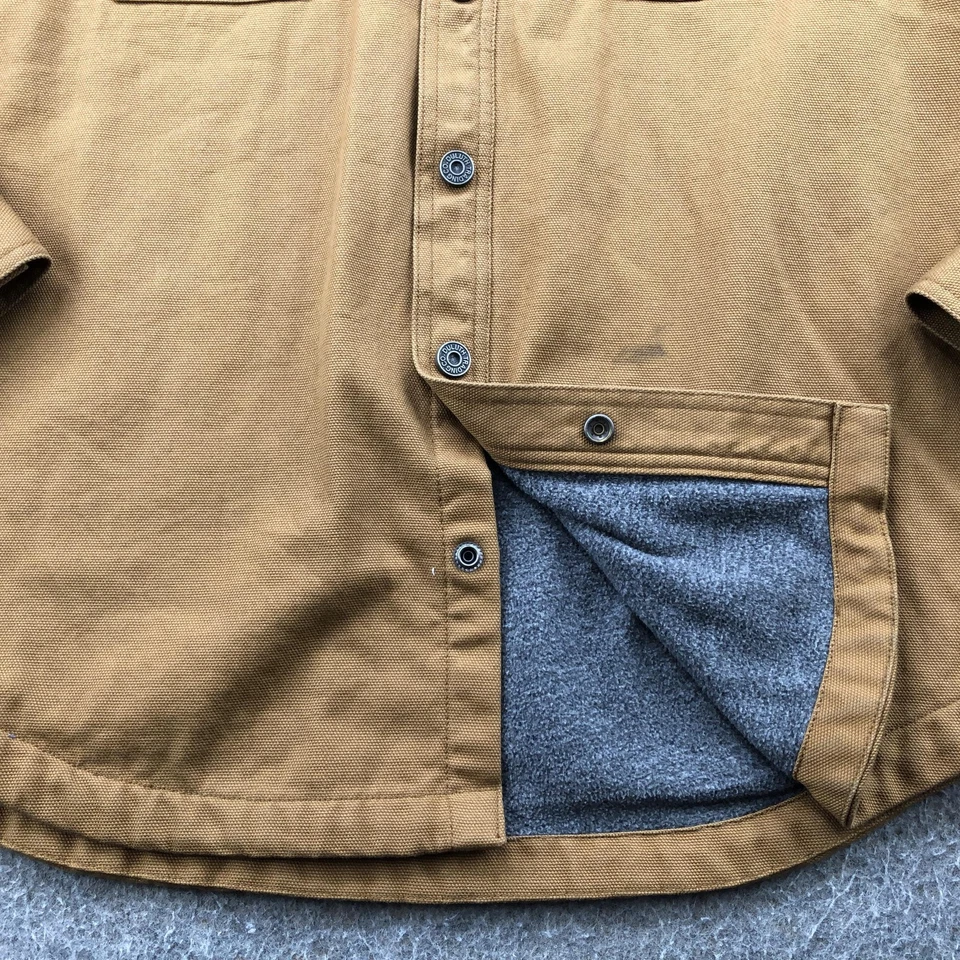 Duluth Trading Co Camisa Chaqueta Hombres Mediana Marrón Vellón Línea Lona Colgador Dobladora Foto 2 de 4