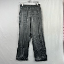 Zara Trousers Womens XS Grey Wide Leg Flat Front Satin Side Pockets