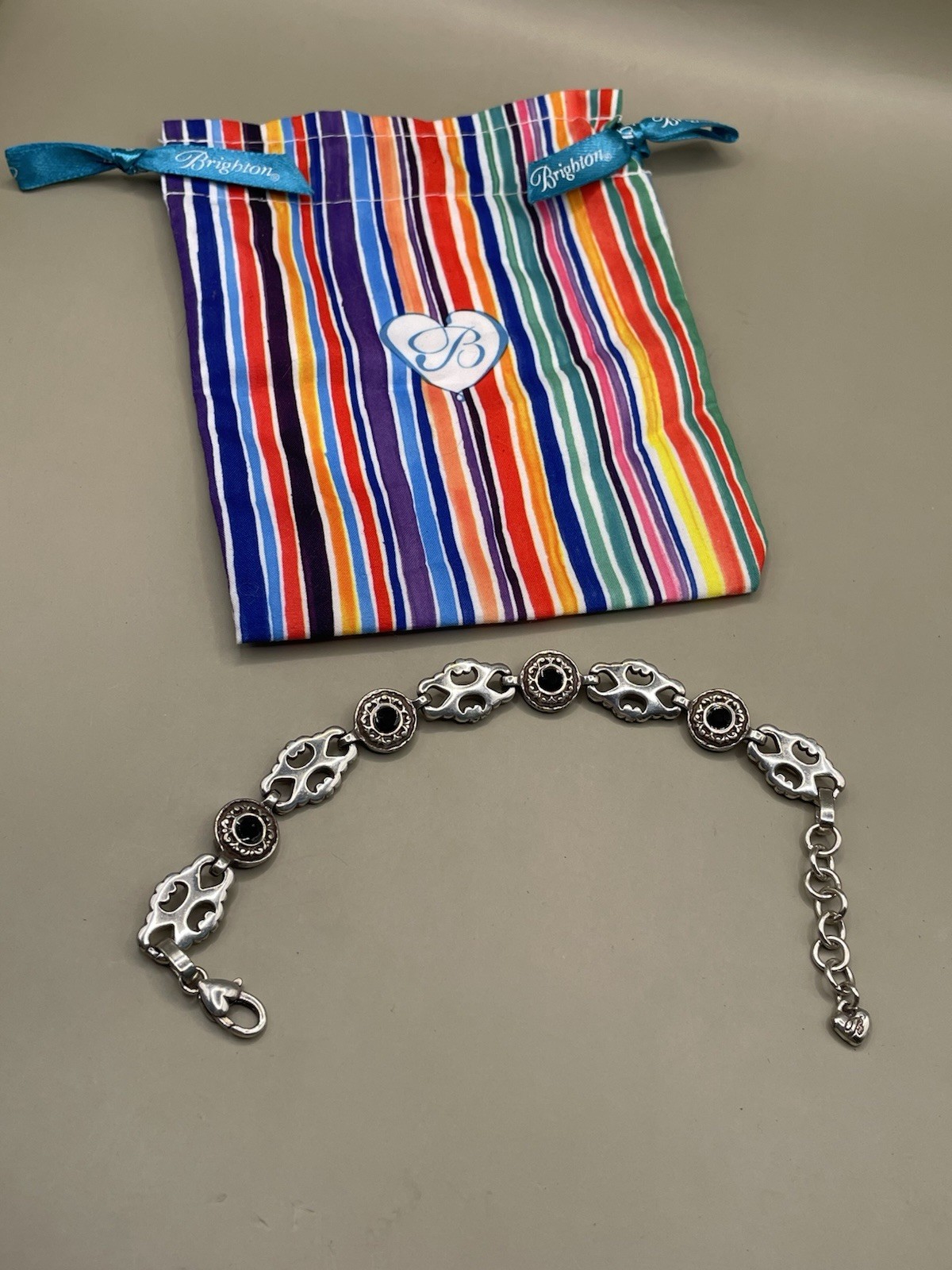 Brighton SilverTone Scroll Black Rhinestones Link… - image 1