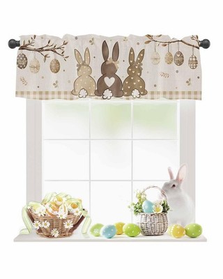 Easter Eggs Spring Bunny Tail Valances Curtains for Windows, Easter Decoratio...
