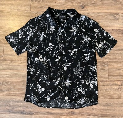 The Kooples Paris Floral Shirt Mens Black Camp Collar SS Viscose Button Up - M
