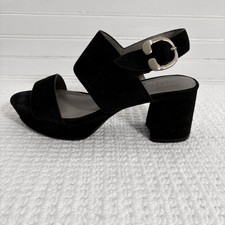 Aerosoles Camera Black Suede Block Heel Platform Gold Buckle Sandals 7 Comfort