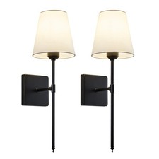 Wall Sconces Sets of 2, Bathroom Vanity Sconces Wall Lighting with White Fabr...