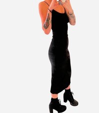 Ultra Flirt Black Ribbed Midi Bodycon Dress Sleeveless Spaghetti Strap Size S