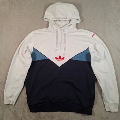 Adidas Hoodie Herren Large weiß blau Trefoil Half Zip Freizeit Retro Sweatshirt