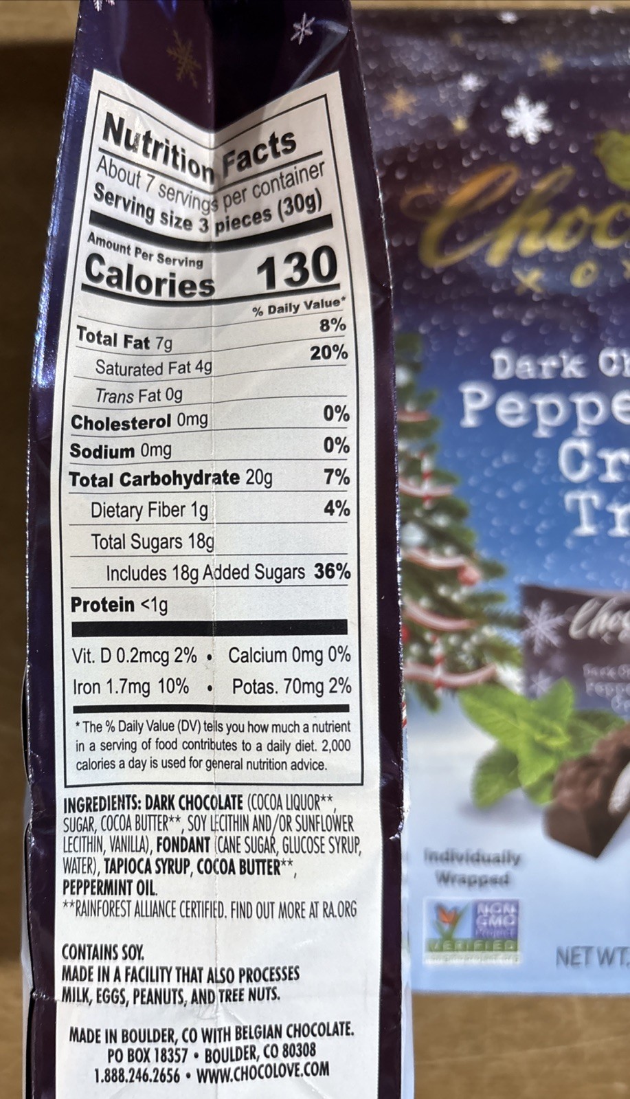 2 Chocolove Dark Chocolate Peppermint Crème Trees Mini Candy Bar 7.05oz Ea 11/25