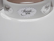 THANK YOU oval starburst 3/4 x 1 1/2  Stickers Labels bright silver bkgd 250/rl