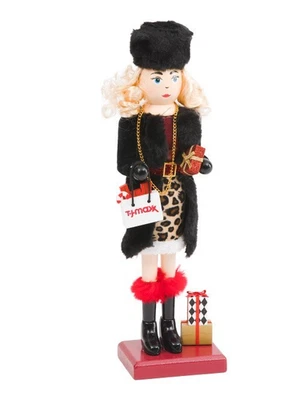 TJMAXX TJ Maxx Nutcracker Shopper Girl Christmas Gifts Shopping Bag Faux Fur New 14”