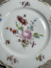 6 Antique LIMOGES FRANCE Porcelain Dessert Plates Hand Painted Floral Gold Trim