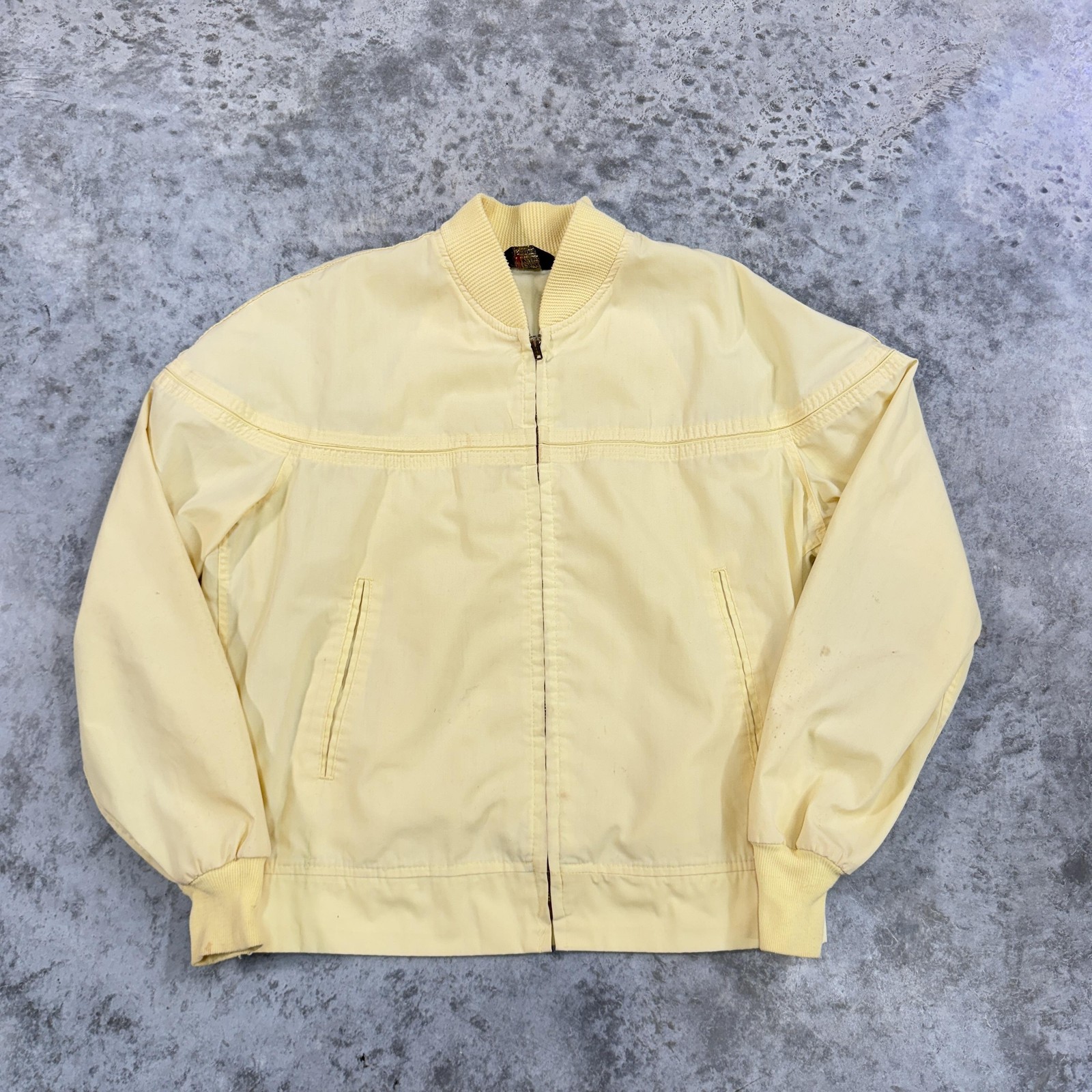Vintage Sears Jacket Mens Medium Yellow Zip Up Bomber Windbreaker 80s Outerwear