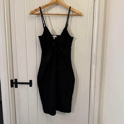H&M Twist-Detail Black Dress in a Short, Fitted Ribbed Jersey Style UK 10